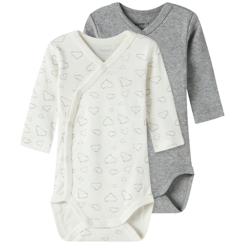 Name It Wikkelromper l/s - Noos - 2-pack - Jet Stream/Grey Mij - Name It - 62 - Rompers Lange Mouw