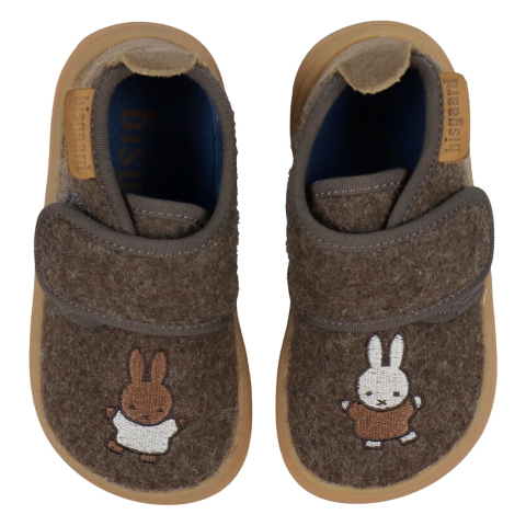 Bisgaard X Miffy Pantoffels - Wol - Blootsvoets - Dark Brown - Bisgaard - 26 - Pantoffels