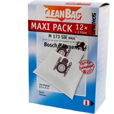 CleanBag stofzuigerzakken 12 stuks - Geschikt voor Bosch Siemens - D E F G H - Inclusief 2 filters - Alternatief - Maxipack - Voordeelpak