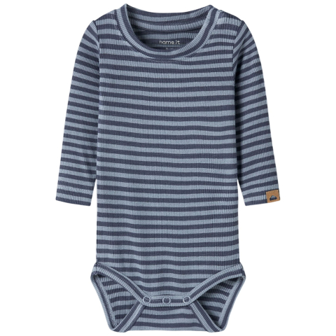 Name It Romper l/s - Rib - Viscose - NbmKardio - Ashley Blue - Name It - 1 jaar (80) - Rompers Lange Mouw