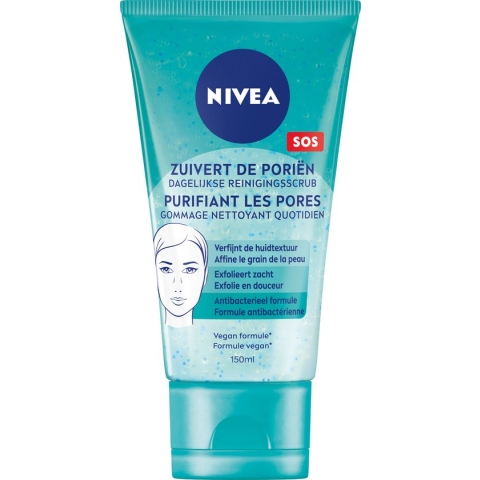 NIVEA Essentials Dagelijkse Reinigingsscrub - Reinigingsscrub - Voor de onzuivere huid - Melkzuur - Magnolia extract - 150 ml