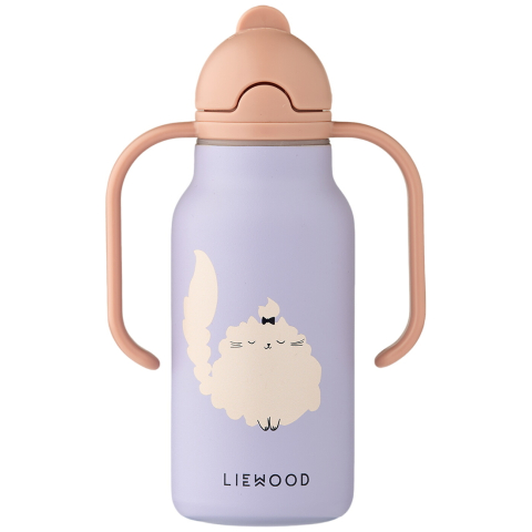 Liewood Drinkfles - Staal - Kimmie - 250 ml - CAT/Warm Lilac - Liewood - OneSize - Drinkflessen