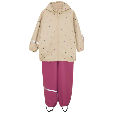 CeLaVi Regenkleding m. Bretellen - PU - Nostalgie Rose m. Harten - CeLaVi - 100 - Regenkleding