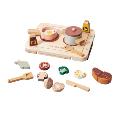 Petit Monkey Speelgoedkeuken - 17 Onderdelen - Hout - Petit Monkey - OneSize - Speelkeukens