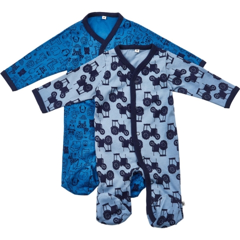 Pippi Pyjamapak M/v - 2-pack - Blauw/Lichtblauw m. Print - Pippi Baby - 74 - Pyjamapakken