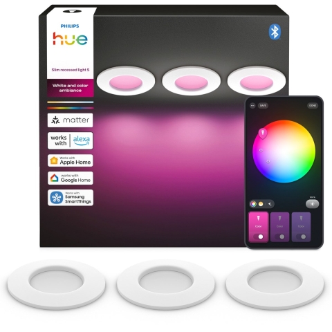 Philips Hue Inbouwspot Slim 3-Pack - White and Color - 90mm - Wit