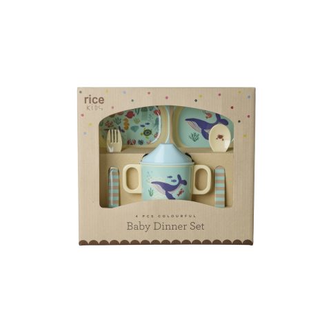 Rice Serviesset - Melamine - 4 Onderdelen - Blauw Ocean Print - Rice - OneSize - Serviesset