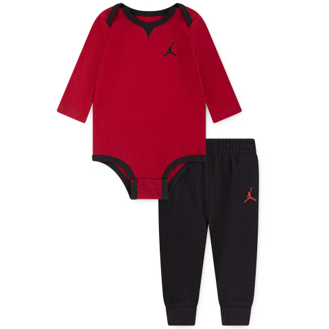 Jordan Set - Joggingbroek/Romper l/s - Zwart/Rood - Jordan - 9 mnd - Rompers Lange Mouw