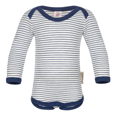 Engel Romper l/s - Wol/Zijde - Natural/Navy Blue - Engel - 50/56 - Rompers Lange Mouw