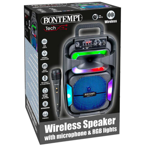 Bontempi Luidspreker m. Microfoon/Licht - 38 cm - Draadloos - Bontempi - OneSize - Luidsprekers