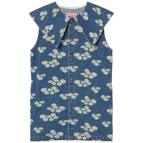 Tiny Cottons Jurk - Blossom - Medium+ Wassen Denim - Tiny Cottons - 8 jaar (128) - Jurken