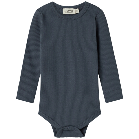 MarMar Romper l/s - Rib - Modaal - Noos - Blauw - MarMar - 62 - Rompers Lange Mouw