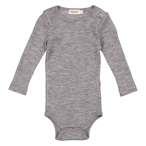 MarMar Romper l/s - Wol - Benzeen - Grey Melange - MarMar - 68 - Rompers Lange Mouw