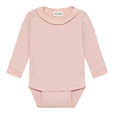 Minymo Romper l/s - Rib - Peach Zweep - Minymo - 50 - Rompers Lange Mouw