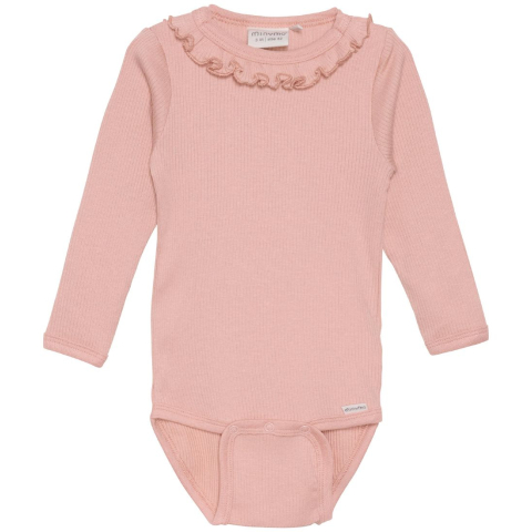 Minymo Romper l/s - Rib - Misty Rose - Minymo - 68 - Rompers Lange Mouw