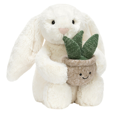 Jellycat Knuffel - Cream Bunny Met plant - Jellycat - OneSize - Knuffels