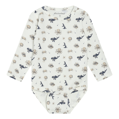 Minymo Romper l/s - AOP - White Pepper - Minymo - 1½ jaar (86) - Rompers Lange Mouw