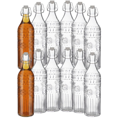 Alessandro Beugelflessen / weckflessen - glas - 12x stuks - luchtdicht - 1 liter - waterfles -