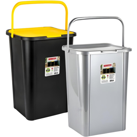 Plasticforte Recycling afvalbakken - set 2x - zilver/geel - 45L- afsluitbaar - 34 x 40 x 54 cm -