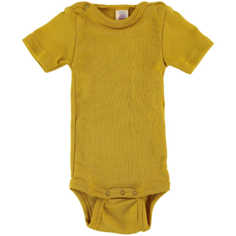 Engel Romper s/s - Wol/Zijde - Saffraan - Engel - 50/56 - Rompers Korte Mouw