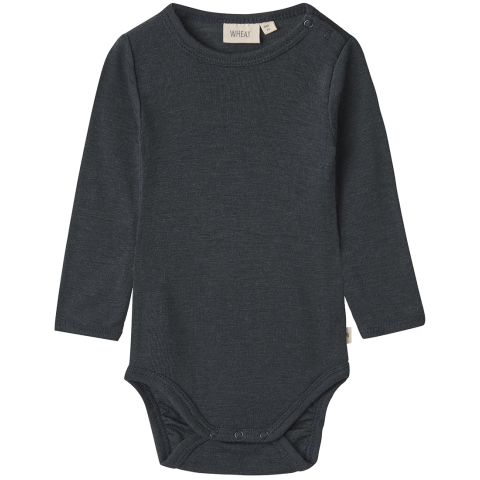 Wheat Romper l/s - Wol - Lucca - Navy - Wheat - 1 jaar (80) - Rompers Lange Mouw