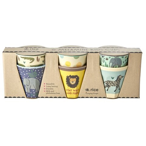 Rice Bekers - Melamine - 6 st. - 160 ml - Blauw/Jungle Print - Rice - OneSize - Bekers