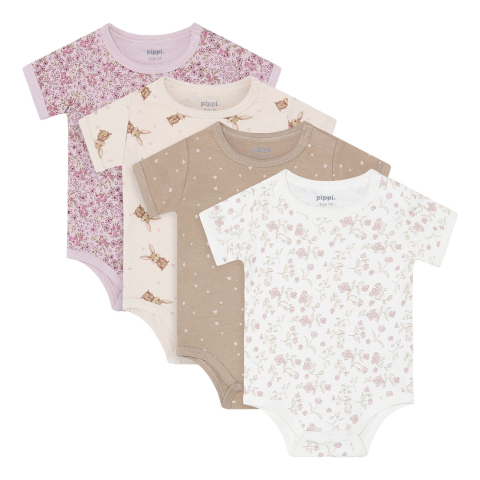 Pippi Baby Rompers s/s - 4-pack - Violet Ice - Pippi Baby - 62 - Rompers Korte Mouw