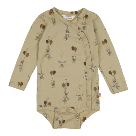 Joha Wikkelromper l/s - Wol - Beige m. Konijnen - Joha - 40 - Rompers Lange Mouw