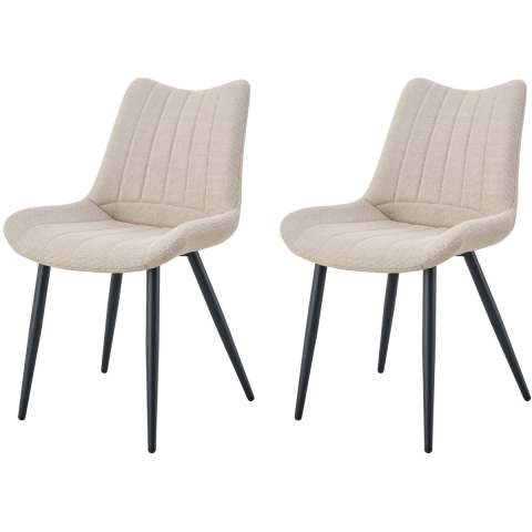 Furnilux Crème stoel set van 2 moderne 4-poot eetkamerstoel met quilted rug