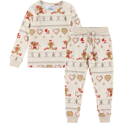 Jule-Sweaters Pyjama set - 2-delig - Kerstmis Cookie - Beige - Jule-Sweater - 3-4 jaar (98-104) - Pyjama's - Tweedelig