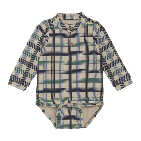 Minymo Romper l/s - AOP - Oxford Tan - Minymo - 68 - Rompers Lange Mouw