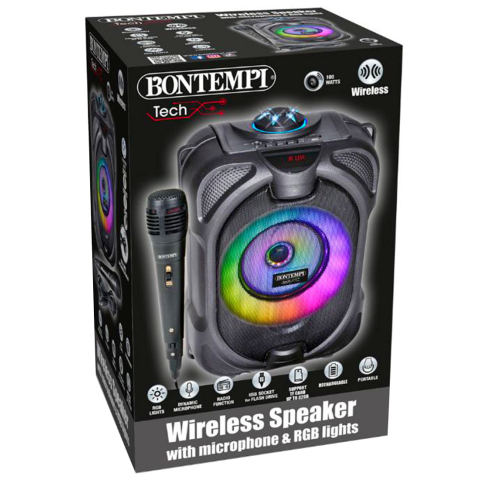 Bontempi Luidspreker m. Microfoon/Licht - 26 cm - Draadloos - Bontempi - OneSize - Luidsprekers