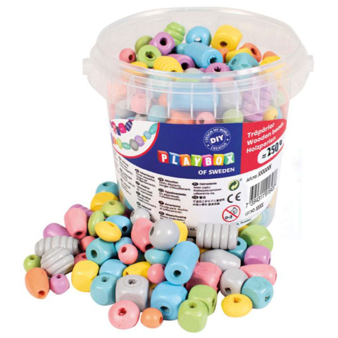 Playbox Houten kralen - 250 g - Multicolour - Playbox - OneSize - Kralen