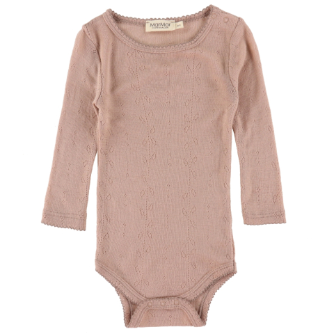 MarMar Romper l/s - Benedikte - Wol - Verbrand Rose - MarMar - 56 - Rompers Lange Mouw
