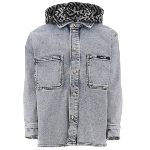 Versace Spijkerjas m. Muts - Blue Medium+ m. Grijs Gevlekt/Zwart - Versace - 10 jaar (140) - Spijkerjas