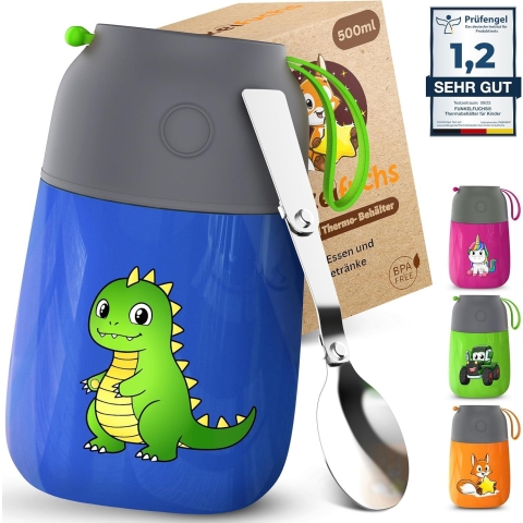 Funkelfuchs Thermobeker - RVS - 500ml 100% Lekvrij - Blauw