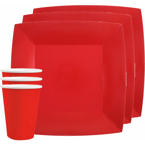 Feest/verjaardag servies set 20x bordjes en bekertjes - rood - karton -