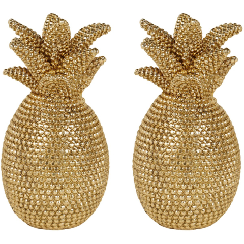 Ostaria Decoratieve Ananas - 2x - goud - strass effect - polyresin - 24 cm -