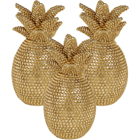 Ostaria Decoratieve Ananas - 3x - goud - strass effect - polyresin - 24 cm -