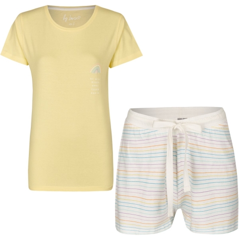 By Louise Dames pyjamaset katoen shortama met print geel roze
