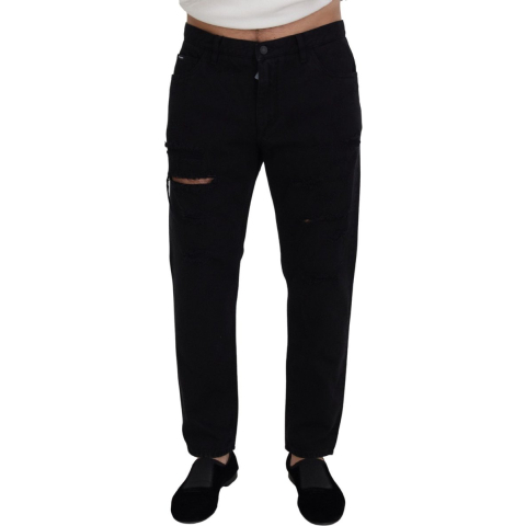 Dolce & Gabbana Zwarte Loose Regular Gescheurde Katoenen Jeans voor Mannen