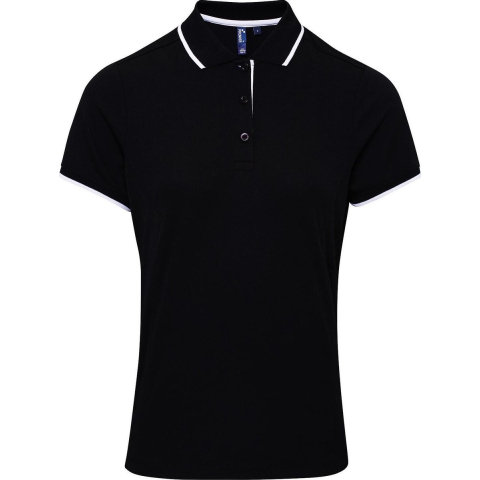 Premier Dames/dames Contrast Coolchecker Poloshirt (Zwart/Wit)