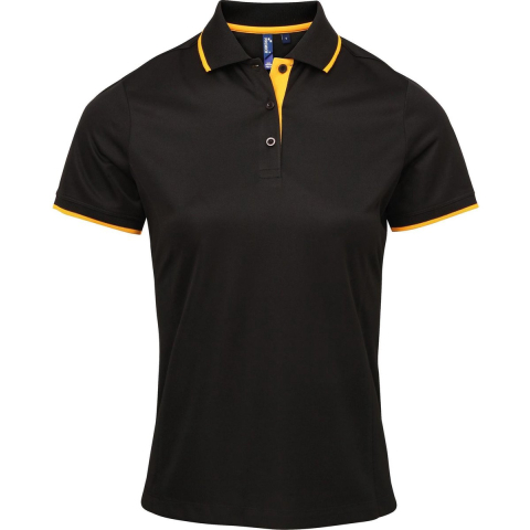 Premier Dames/dames Contrast Coolchecker Poloshirt (Zwart/Zonnebloem)