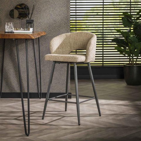Hoyz barstoel boucle salon 2 stuks boucle zandkleur