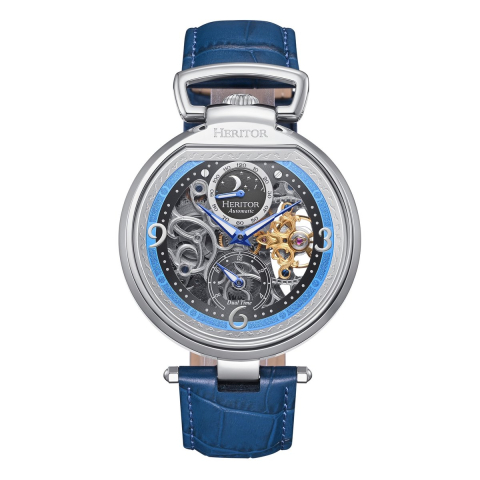 Heritor Automatic Lincoln leren band skelet horloge met maanfase