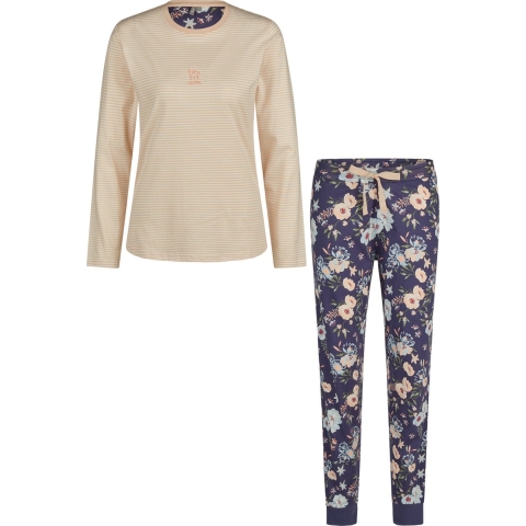 By Louise Dames pyjama set jersey katoen gebloemd oranje blauw