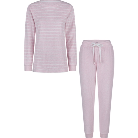 By Louise Dames winter pyjama set lang badstof gestreept roze