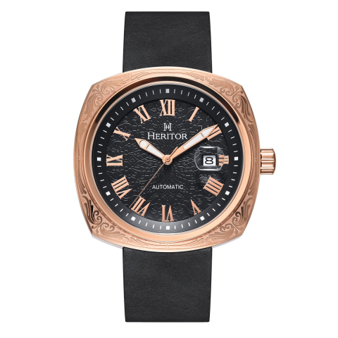 Heritor Automatic Davenport horloge met gegraveerde leren band en datum