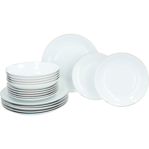 Luzzo ® classic serviesset 6 persoons 18 dlg porselein met gouden rand
