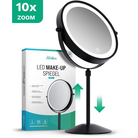 Mirlux Make-up spiegel hoogte verstelbaar zwart 1-10x vergroting